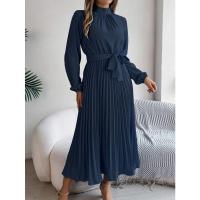 Vestido pequeño de manga larga plisado con cuello alto para mujer, ropa elegante, - details 26
