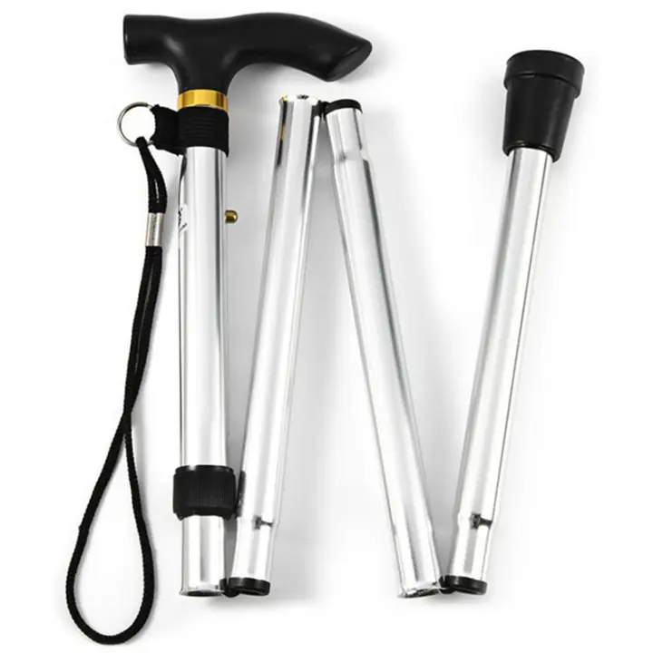 1 Bastón Ligero Plegable Para Caminar, Bastón De Trekking Con Punta De Goma, Altura Ajustable - 1