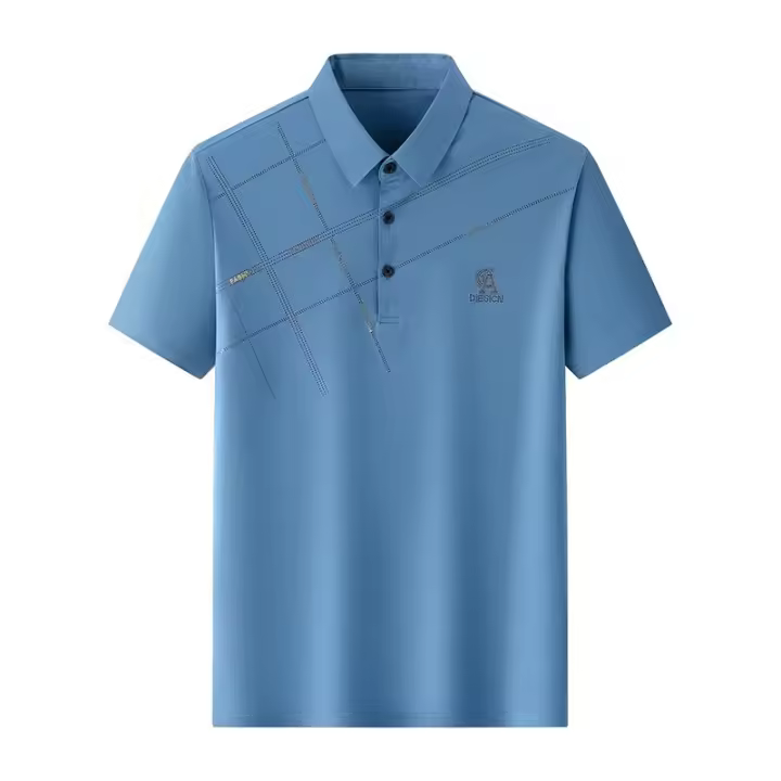 Polo de Seda de Hielo para Hombres Camiseta de Negocios Casual con Cuello Redondo - 1