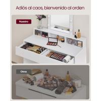 Luces LED con Brillo Ajustable, Mesa de Maquillaje con Espejo, 2 Cajones y 3 Compartimentos, Moderno, Blanco - details 17