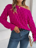 Suéter de manga larga con cuello de una línea para mujer, Jersey ahuecado de Color sólido, hombros descubiertos, Tops de punto, otoño e invierno, 2023 - details 12