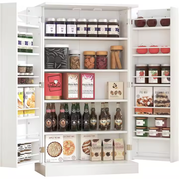 Armario de cocina con puertas y estantes ajustables de 180 cm para comedor, salón, color blanco - 1