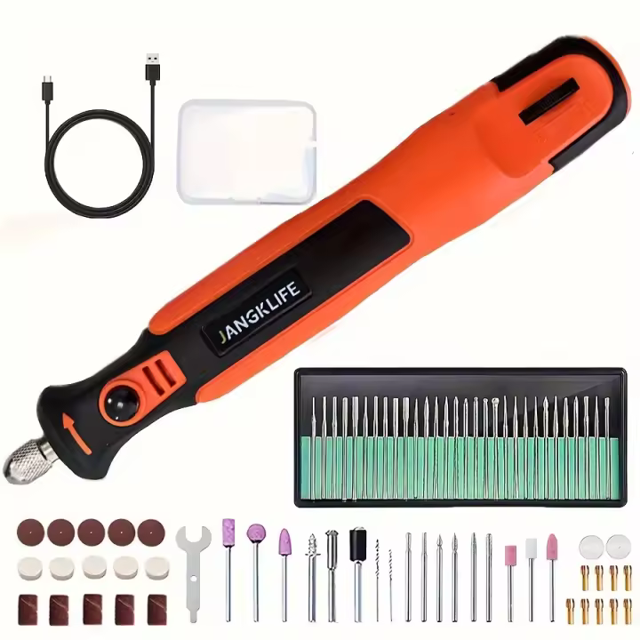 JANGKLIFE 74PC Kit de herramientas rotativas inalámbricas, bolígrafo de grabado recargable con batería de 2000 mAh, carga USB, velocidad variable para desbarbado, amolado, pulido, incluye accesorios y complementos. - 1
