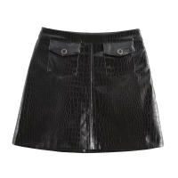 BUNO-falda de cuero para Mujer moda Otoño Invierno 2024 nuevo Flip Pocket Chic Mujer cintura alta elegante A-line Mini falda Mujer - details 1
