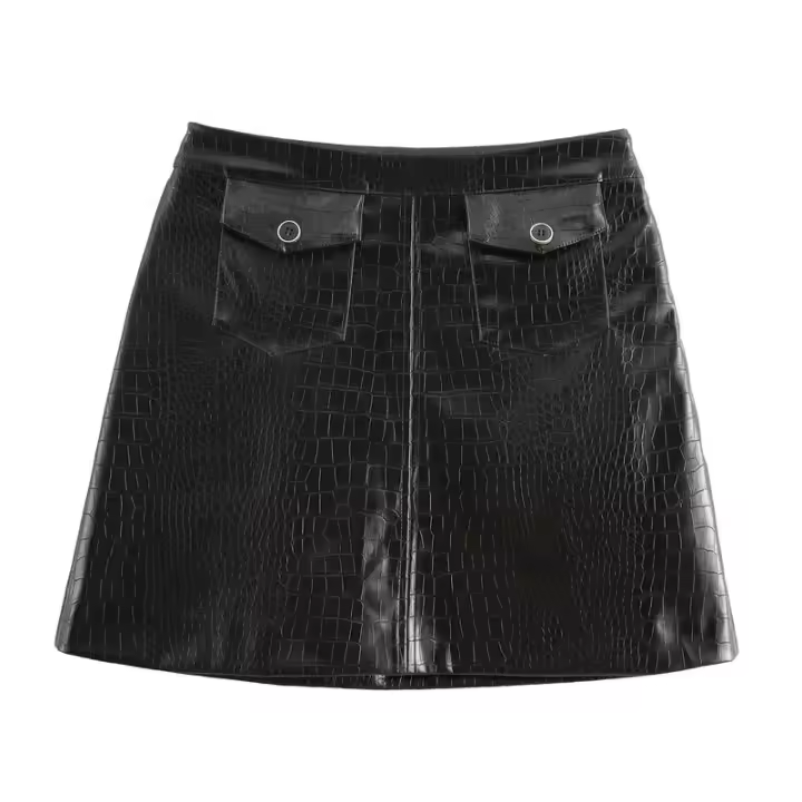 BUNO-falda de cuero para Mujer moda Otoño Invierno 2024 nuevo Flip Pocket Chic Mujer cintura alta elegante A-line Mini falda Mujer - 1