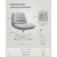Cruz, Asiento Ancho y Cómodo, Altura Ajustable, Silla Giratoria, Tela de Lino de Algodón, Gris Paloma OBG046G01 - details 2