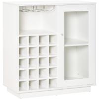 Aparador de Cocina con Botellero para 20 Botellas Armario Auxiliar con 1 Puerta de Cristal Estantes y Soporte de Copas de Vino para Comedor Bar 80x36x85 cm Blanco - details 0
