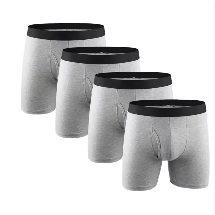 Calzoncillos Bóxer largos de buen rendimiento para hombre, ropa interior de algodón con bolsa, paquete de 4 - 1
