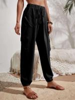 Pantalones de cintura elástica para mujer, pierna con bolsillos, estilo coreano, moda estética clásica - details 3
