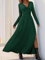 Elegante Vestido Largo de Encaje con Cuello en V Color Sólido para Mujeres - details 17