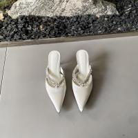 Diamante de imitación francés con zapatillas geniales tacón grueso cabeza puntiaguda bolsa cabeza media zapatillas tacones altos - details 3