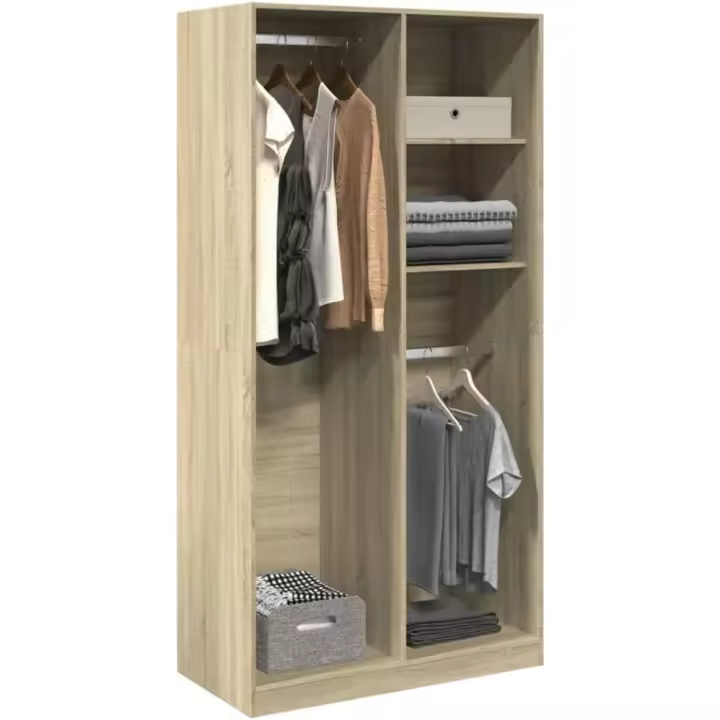 Armario de madera contrachapada color Roble 100x50x200 cm, Armarios Dormitorio, Armario Ropero, Roperos de Dormitorio, Armario para Habitación - 1
