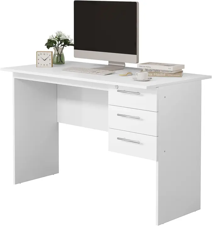 Mesa de Escritorio Blanca con 3 Cajones 120x60cm Ideal para Oficina y PC TS59ws - 1