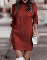 Vestido corto de ganchillo para mujer, minivestido de punto de cuello alto, holgado, de manga larga, estilo Retro, talla Xxl - details 15