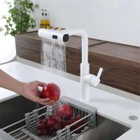 Grifo de cocina con caño de cascada grande, rociador extraíble, montaje en cubierta de un solo mango, mezclador de agua fría y caliente, grúa para fregadero de lavado - details 8