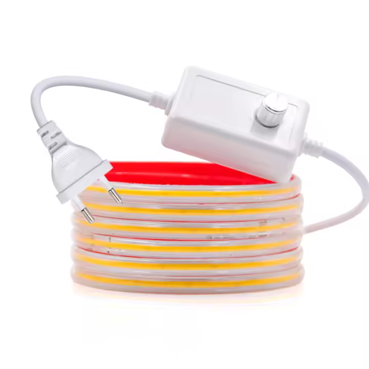 Tira de luces LED COB regulable de 220V con adhesivo, enchufe europeo, cinta Flexible impermeable IP65, Luz lineal de alta densidad - 1