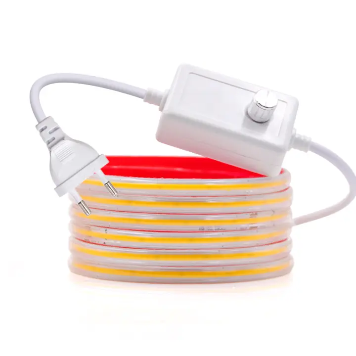 Tira de luces LED COB regulable de 220V con adhesivo, enchufe europeo, cinta Flexible impermeable IP65, Luz lineal de alta densidad - 1