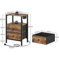 Mesita de Noche con Estación de Carga, Cajonera con Toma de Corriente y Puertos USB, 2 Cajones, Mesita Auxiliar Industrial, para Salón, Dormitorio, Oficina, Marrón Vintage y Negro XET02CBR - details 2