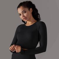 -Top Camisa deportiva de yoga de manga larga a rayas para mujer, sin costuras, que absorbe la humedad - details 13