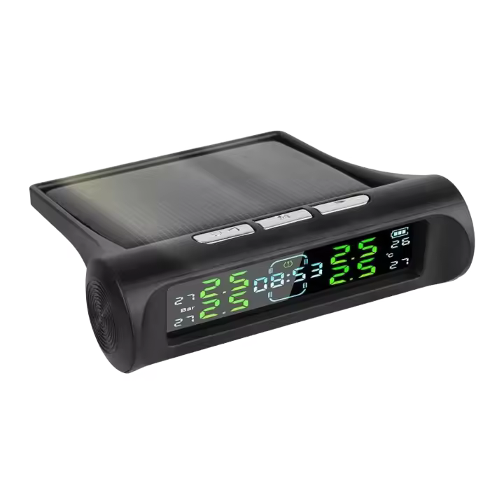 Sistemas de alarma de seguridad para automóviles con pantalla LCD, reloj Digital, sistema de supervisión de presión de neumáticos de coche, USB/Solar TPMS - 1