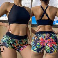 Bañador estampado de cintura alta para mujer, Bikini de cuello alto con cordón, ropa de baño femenina, ropa de playa 2024 - details 1