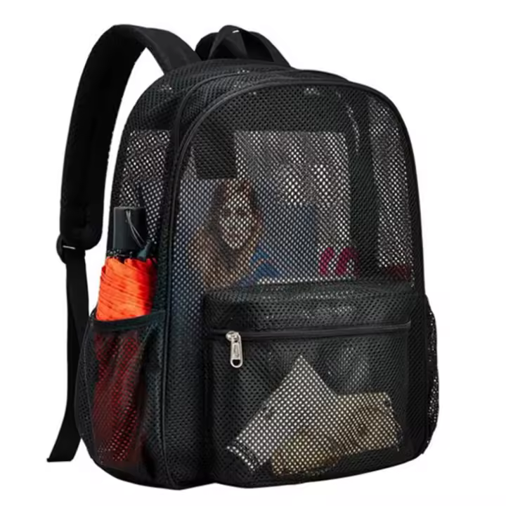 Mochila escolar de malla negra transparente para adultos, ligera, grande y resistente - 1