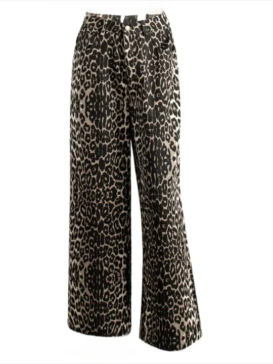 Pantalones anchos con estampado de leopardo de cintura alta, corte holgado, comodidad y calidad - 1