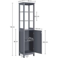 Mueble Auxiliar de Baño 40x32x160cm Armario Baño y Estrecho con 3 Estantes Abiertos Estanteria Estrecha Blanco - details 10