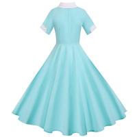 Women summer vintage a line short sleeve solid midi elegant casual party dress - details 21