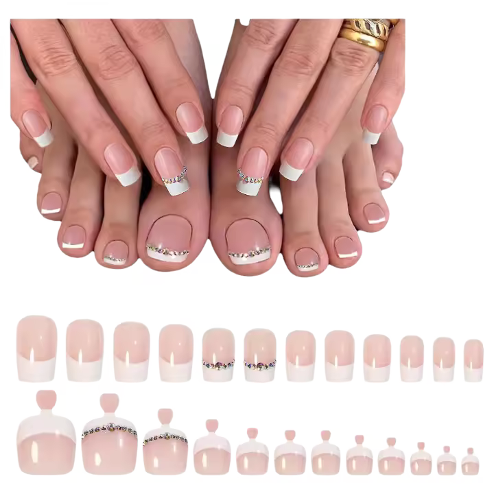 48 Uds uñas postizas pies de mano usables juego de decoración de uñas para mujeres y niñas - 1