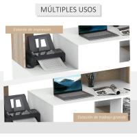 Mesa de Ordenador PC 137x55x92 cm Escritorio con Estantería de 3 Estantes 2 Cajones y Soporte para Impresora para Oficina Estudio Despacho Blanco y Roble - details 3