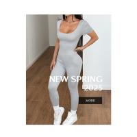 Yoga deportivo europeo y americano traje de dos piezas de color sólido ropa de mujer 2025 primavera y verano correr fitness ropa deportiva - details 0