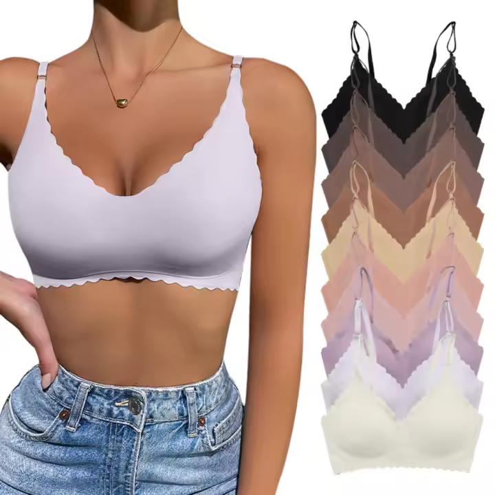 Sujetador sin costuras de poliamida para mujer, 9 colores, cómodo, sin aros, con borde ondulado lateral, corte láser invisible para yoga - 1