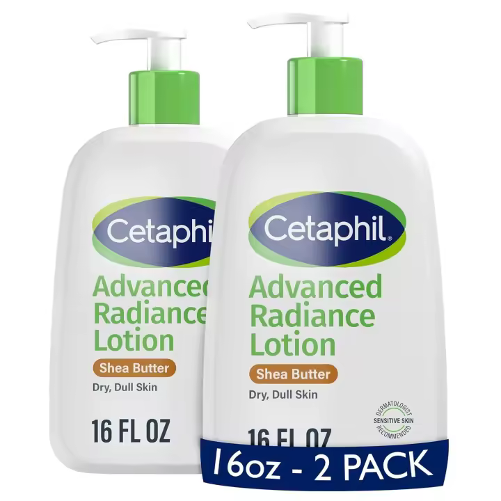 Loción corporal Cetaphil, loción de brillo avanzado con manteca de karité para pieles secas y sensibles, 16 oz, paquete de 2, sin fragancia, - 1