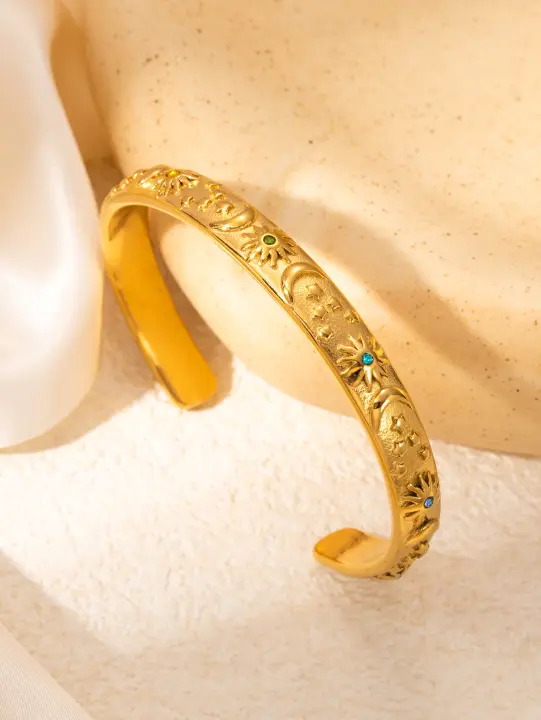Aliviar sol luna pulsera retro personalidad pulsera de moda galvanoplastia acero titanio 18k premium sentido pulsera - 1