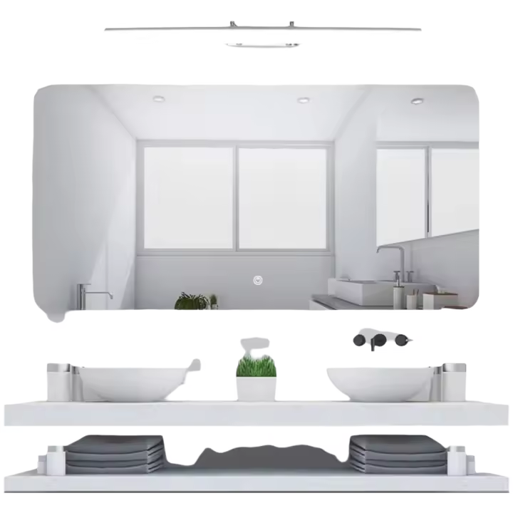 Lámpara de espejo LED de 18W Impermeable IP44, 5500K, Anti niebla, Giratoria 180°, Acero inoxidable para baño - 1