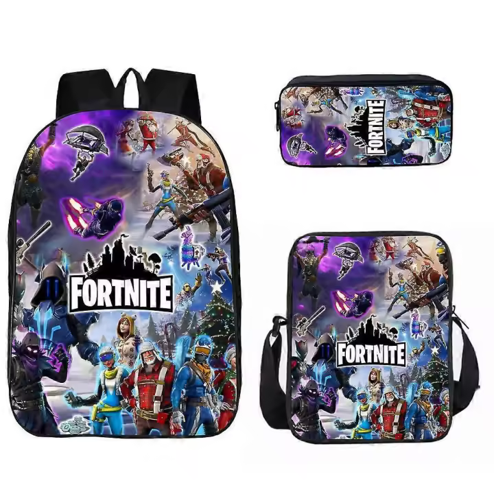 Fortnite Mochila escolar para estudiantes Fortnite Mochila de tres piezas Bolsa de almuerzo Estuche para lápices Mochila - 1