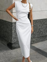 Vestido largo sin mangas con cintura ajustada para mujer, vestido largo sin mangas con abertura en los extremos, color blanco, novedad de verano, primavera - details 6