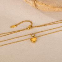Collar de corazón de acero inoxidable de doble capa para mujer - Gargantilla de moda minimalista con diseño único - details 5