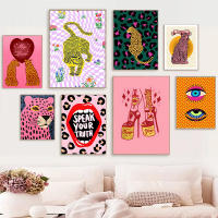 JUBEER Arte de Pared de Leopardo y Tigre Estilo Vintage Póster de Imagen de Niña con Flor - details 0