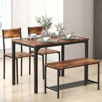Juego de comedor de 4 piezas con mesa, 2 sillas y 1 banco. Conjunto de muebles de cocina de madera con estructura de acero. - details 2