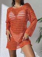 Elegante Cubierta de Punto con Cuello Redondo y Manga Larga Vestido de Playa de Ligero para Verano con Diseño Hueco, Protección Solar, Tela Transpirable - details 24