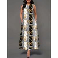 Women's Boho Long Dress Elegant Sleeveless Floral Print Casual Beach Party Summer Dress - details 15