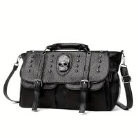 Bolso Gótico Punk de Hueso Bolso de Mano de Cuero Sintético Negro de Gran Capacidad con Correa Desmontable y Destacadores de Remache Perfecto para Halloween, Festivales de Música y Uso Diario - details 7