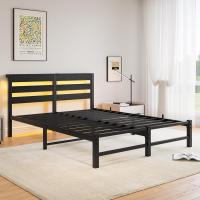 Marco de cama doble con estación de carga y luces LED, plataforma de metal resistente, marco de cama doble de 135 x 190 cm con cabecero de madera con almacenamiento, no necesita - details 38
