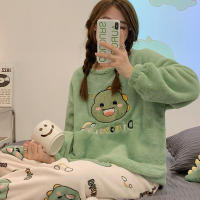 Conjunto De Pijama De Flannel Para Mujer Invierno Con Estampado De Dinosaurio Cuello Redondo Manga Larga 2 Piezas Tejido De Poliéster - details 0
