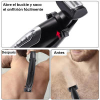 Recortador de espalda, afeitado de precisión, plegable, con accesorios, batería de larga duración, negro, depilación corporal, con soporte - details 4