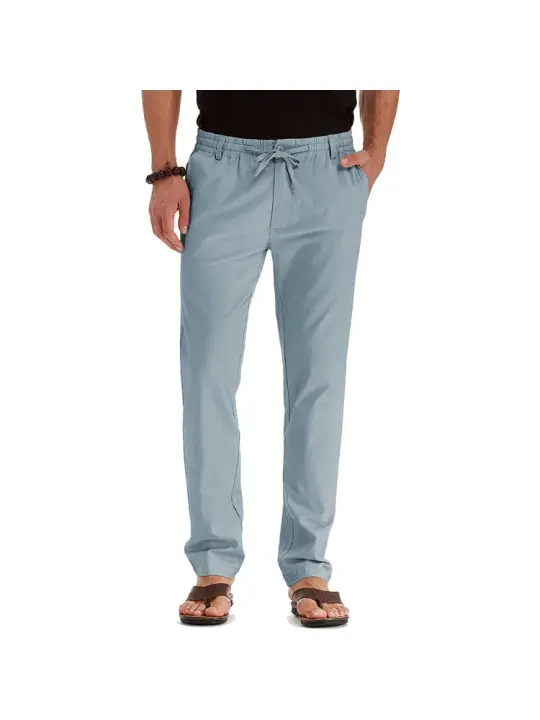 Pantalones casuales para hombre, cintura elástica suelta de gran tamaño, algodón versátil, chándal de color sólido - 1