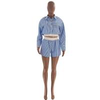 Conjunto de Moda para Mujer de Primavera 2024 Camisas de Manga Corta y Larga con Rayas Shorts - details 13