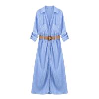 BUNO-2025vestido con decoración de bolsillo, cuello en V, a rayas, para ir al trabajo, básico, suelto, temperamento, ropa de verano para mujer - details 4